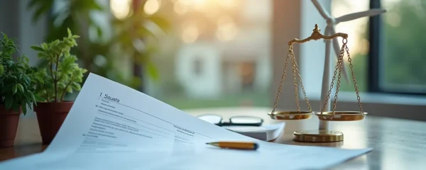 Vue symbolique représentant un contrat d'électricité professionnel avec des éléments d'énergie renouvelable et une balance symbolisant stabilité et maîtrise des coûts