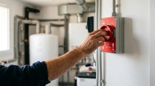 Dispositif de coupure d'urgence électrique facilement accessible pour chaudière et VMC avec étiquetage clair
