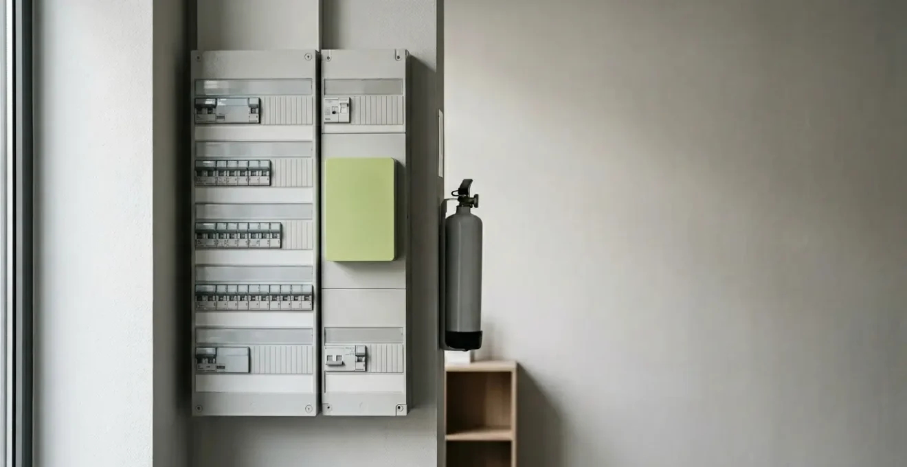 Tableau électrique professionnel moderne avec compteur Linky et disjoncteurs pour commerce
