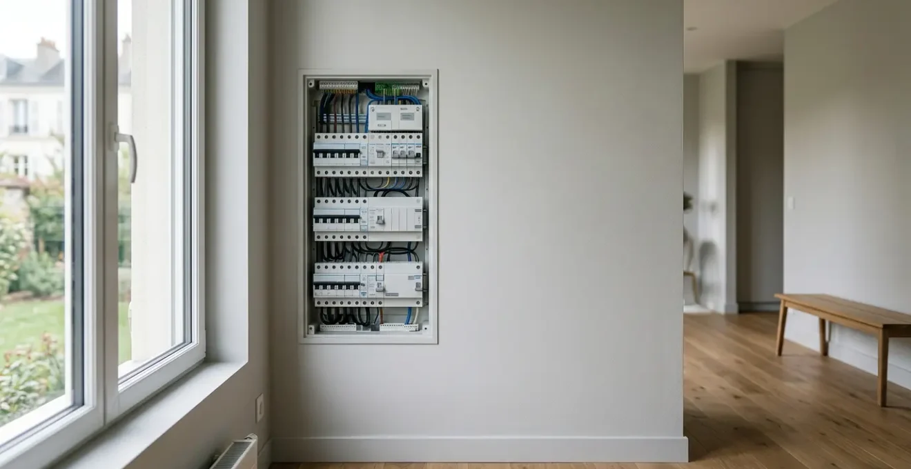 Installation électrique conforme aux normes françaises dans un environnement résidentiel moderne