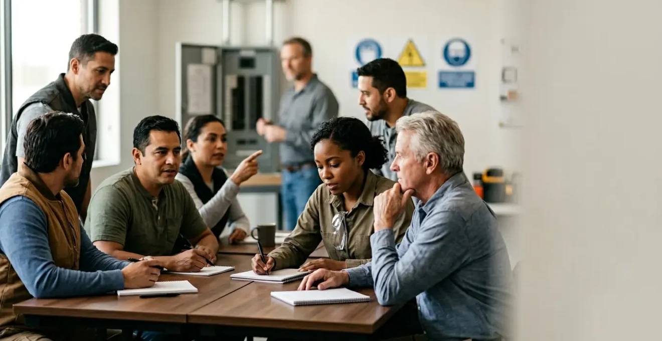 Groupe de salariés en formation professionnelle dans un environnement d'apprentissage
