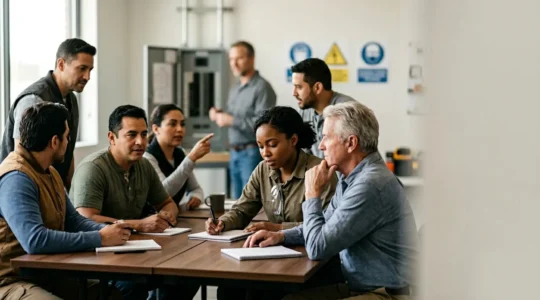Groupe de salariés en formation professionnelle dans un environnement d'apprentissage
