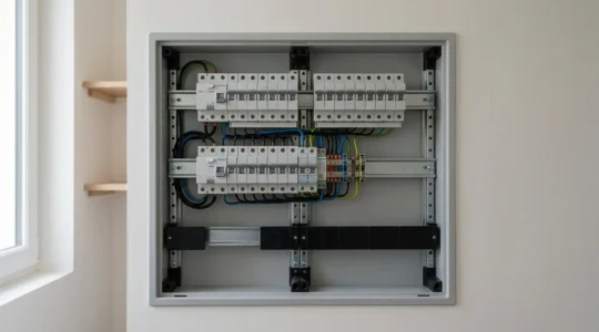 Tableau électrique modulaire moderne organisé avec espaces vides pour évolution future