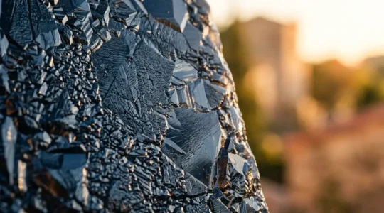 Gros plan sur une cellule photovoltaïque en silicium cristallin éclairée par la lumière solaire, illustrant le processus de conversion de l'énergie lumineuse en électricité